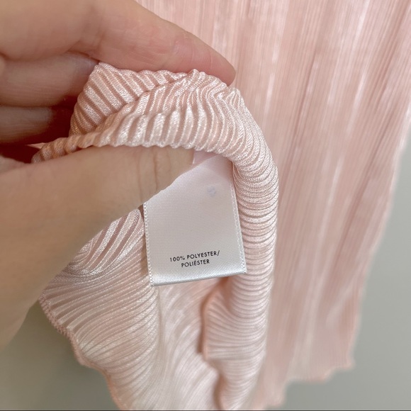 Vintage ANN TAYLOR Blush Peach Pink Crinkle Shimmering Pleated Top Blouse - Picture 5 of 8